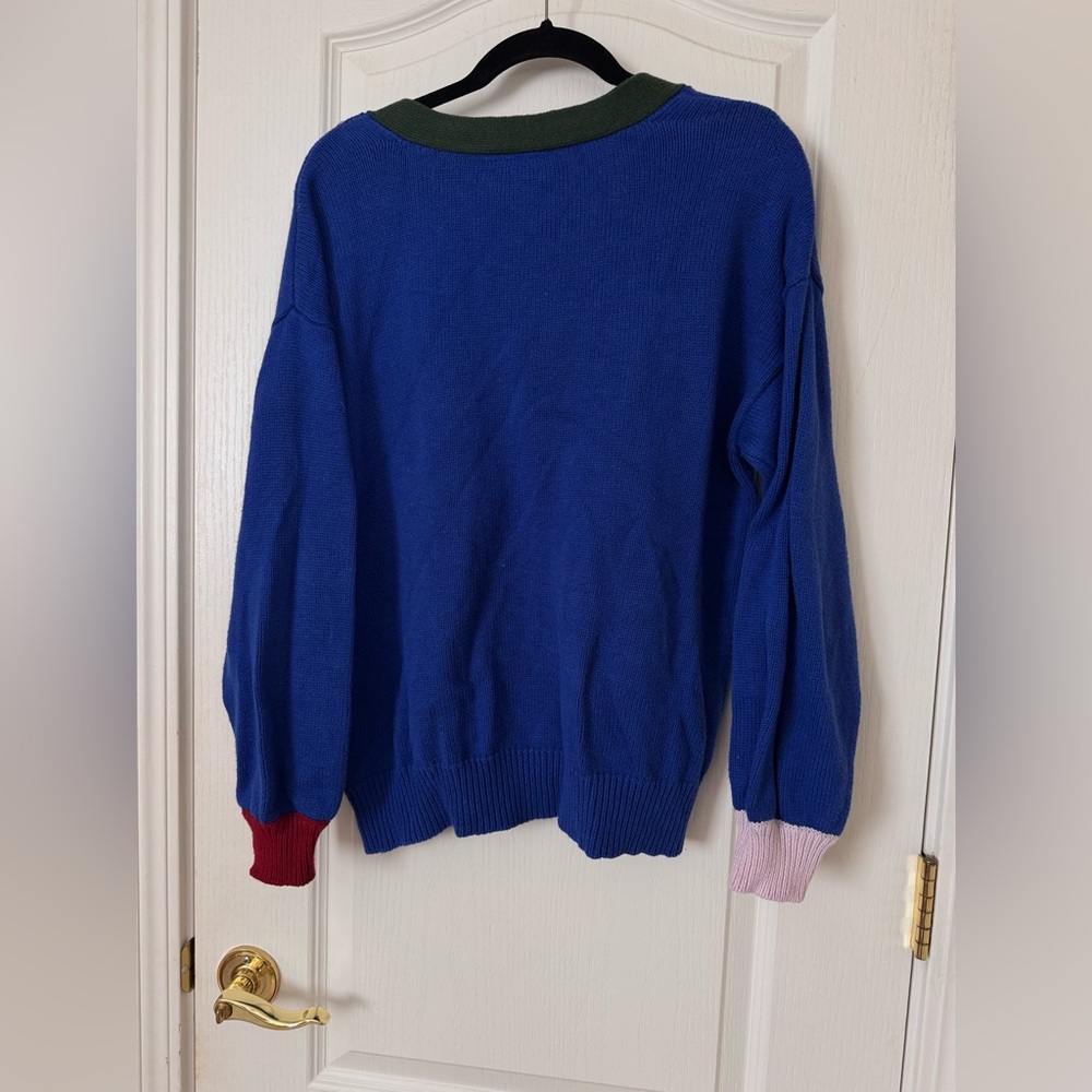 Medium ModCloth Colorblock Primary Colors Button Down Cardigan Sweater - Picture 5 of 6